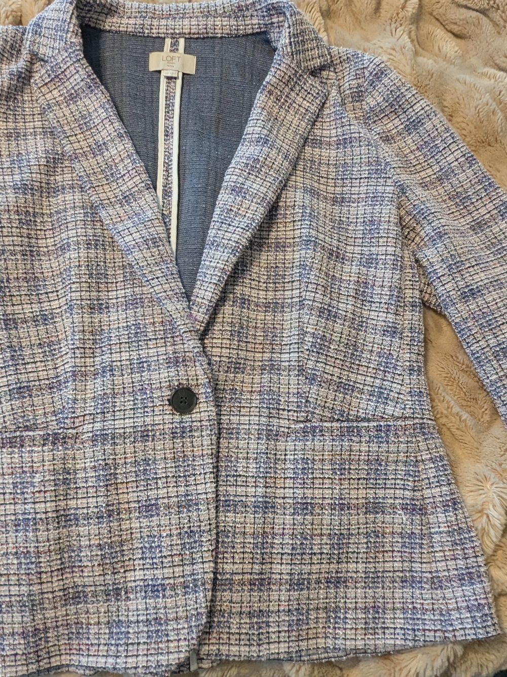 LOFT Tweed One-Button Blazer in Light Purple Multi